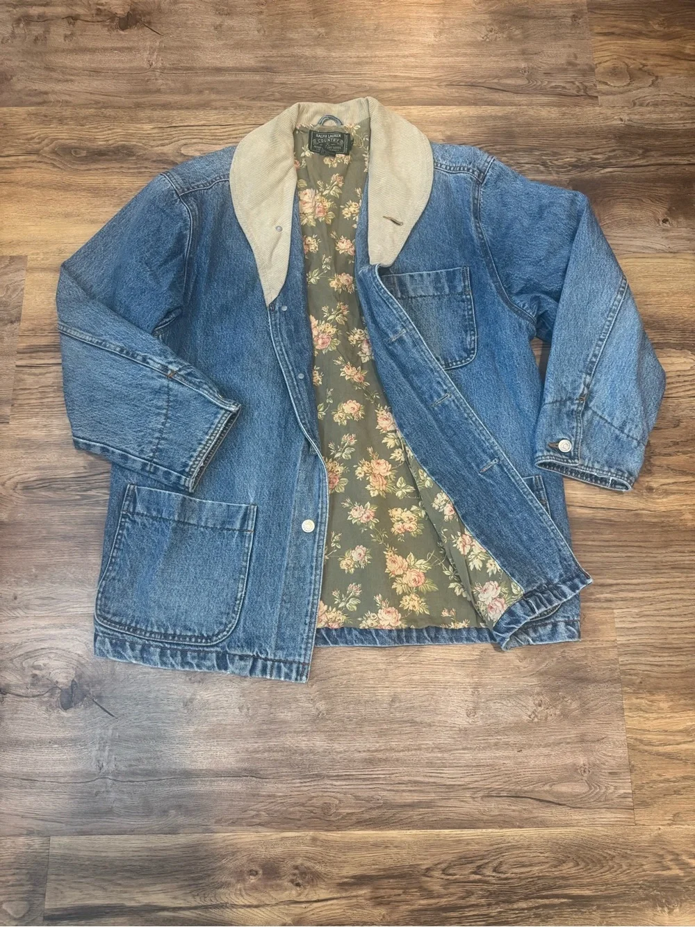 Vintage Ralph Lauren Country Denim Barn Chore Jacket Floral Lined Size M - Picture 1 of 9